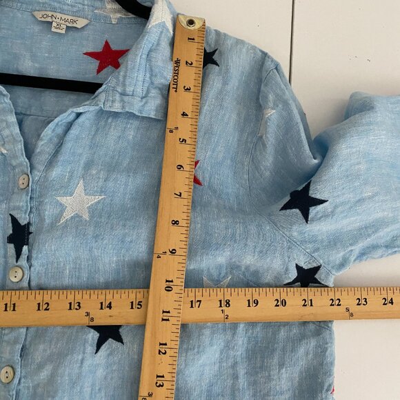 John Mark Blue Relaxed Button Down Shirt with Mandarin Collar - Picture 8 of 10